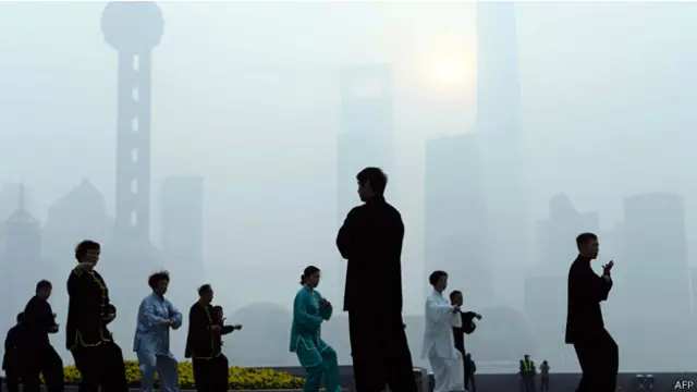 رياضة الصباح في شنغهاي. لا يتوقع المحللون ان تتدخل الحكومة الصينية بقوة لتحفيز الاقتصاد ما لم يتباطأ النمو بشكل خطير