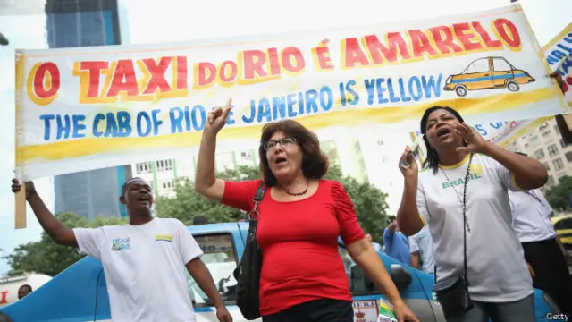 Protesta contra Uber en Brasil