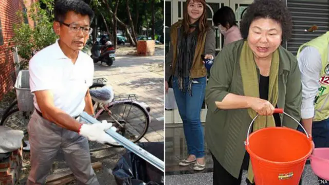 陳菊（右）與楊秋興（左）分別參與對抗登革熱疫情活動（台灣中央社圖片）