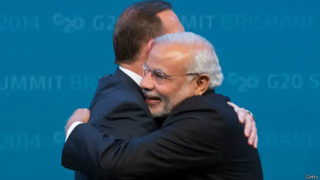 नरेंद्र मोदी ऑस्ट्रेलिया के प्रधानमंत्री टॉनी एबॉट के साथ