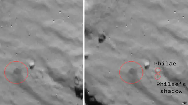 На фотографии Европейского космического агентства отмечен модуль "Филы" и его тень