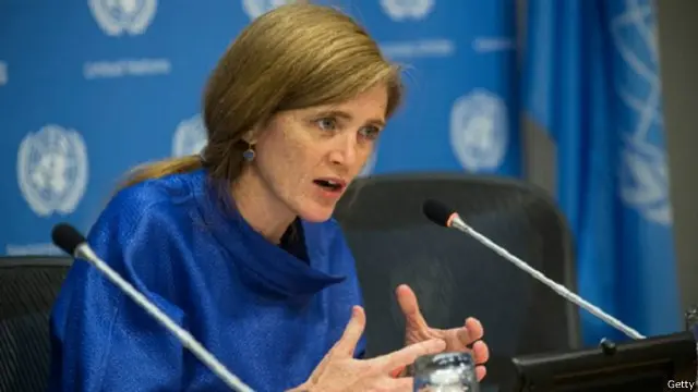 سامانتا باور مندوبة الولايات المتحدة واحدة من ست نساء يشغلن مقاعد في مجلس الأمن الدولي