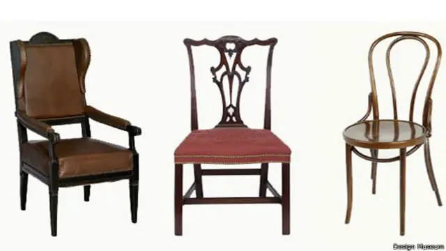Silla con alas, silla Chippendale y silla Thonet No. 14