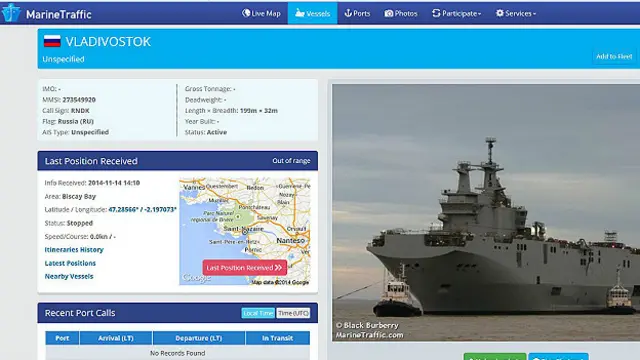 Страница российского "Мистраля" на сайте marinetraffic.com