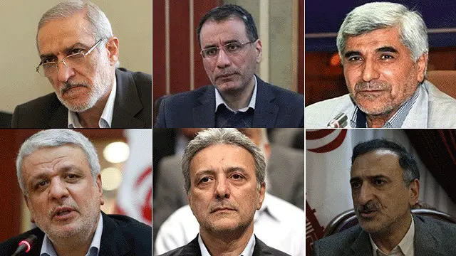 بالا از راست: فرهادی، فرجی دانا و توفیقی - پائین از راست: دانش آشتیانی، نیلی احمدآبادی و میلی منفرد