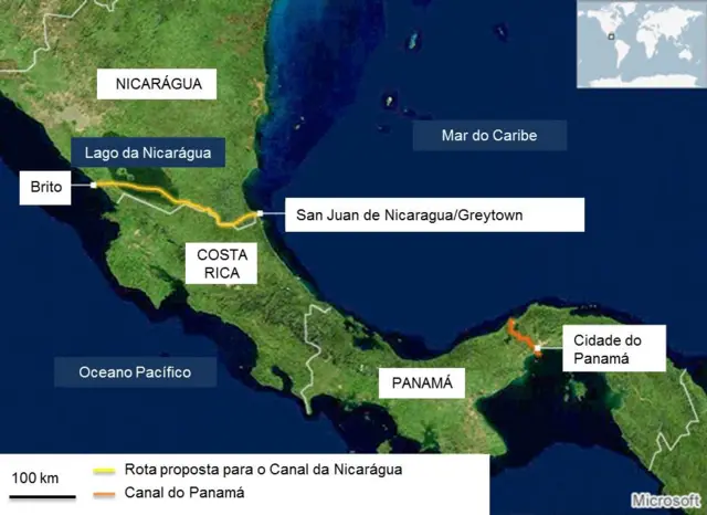 Mapa - Canal da Nicarágua