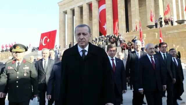 Presiden Erdogan bersama para pemimpin politik dan militer Turki.