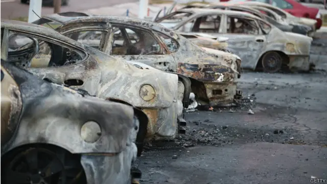 दंगा में जली कारें