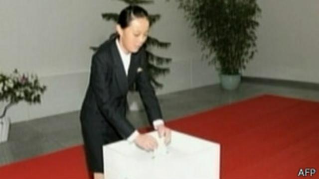 Kim Yo-jong votando en unas elecciones locales en marzo pasado
