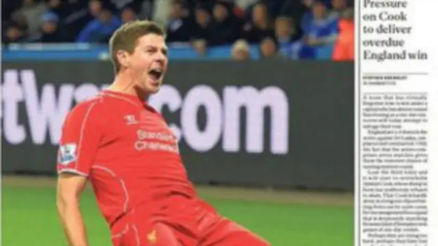 杰拉德在利物浦击败垫底球队莱特特城的比赛里破门