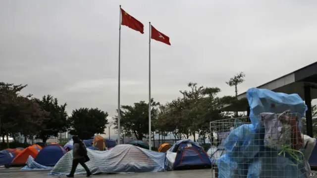 香港特區政府外的佔中抗議帳篷
