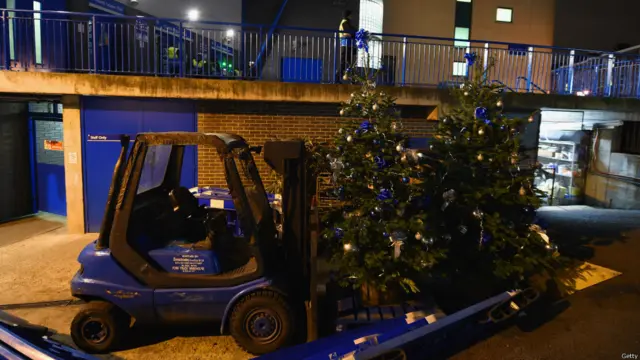 體育界也非常熱衷於應節活動。切爾西球場迎來了這些聖誕樹。