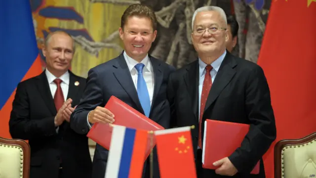 путин, миллер подписывают договор в китае 