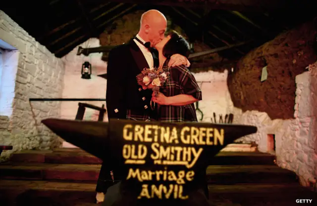 Besándose frente al yunque