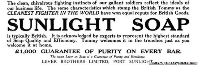 Texto de la publicidad del jabón Sunlight durante la Gran Guerra