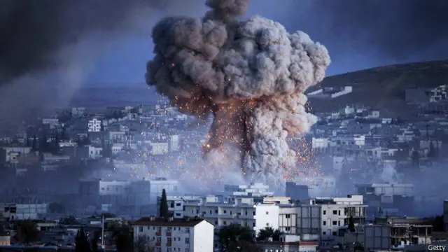 Explosión en Kobane, en octubre de 2014