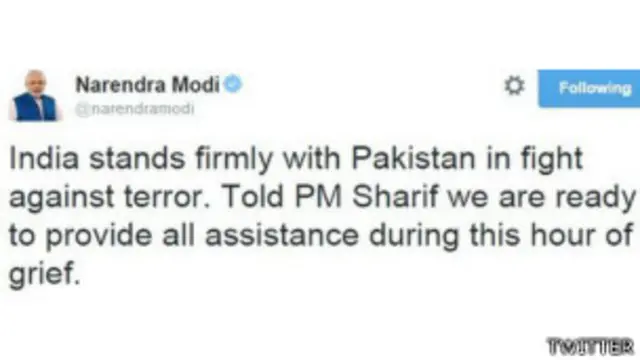 पेशावर हमला, मोदी का ट्वीट
