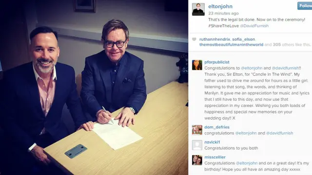 تصاویری از مراسم ازدواج در اینستاگرام التون جان منتشر شده