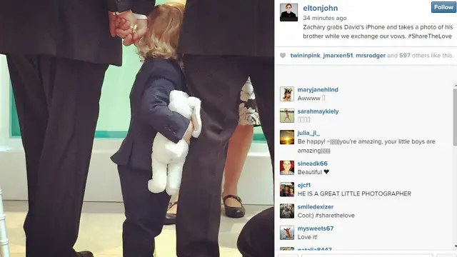 التون جان، دیوید فرنیش و پسرشان، زاکاری - عکس از اینستاگرام التون جان