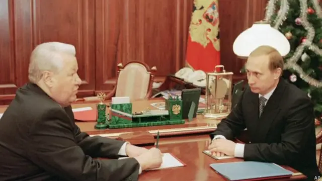 Президент Борис Ельцин встречается с премьером Путиным 31 декаюря 1999 г.