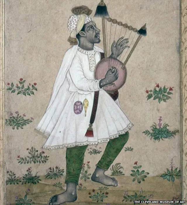 سنہ 1640 کی اس پینٹنگ میں ہندوستانی فنکار کو افریقی سرود بجاتے دکھایا گیا ہے 