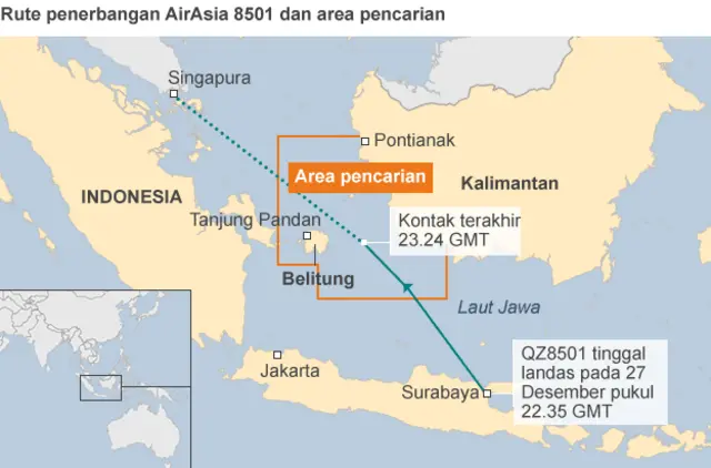 peta pencarian pesawat AirAsia