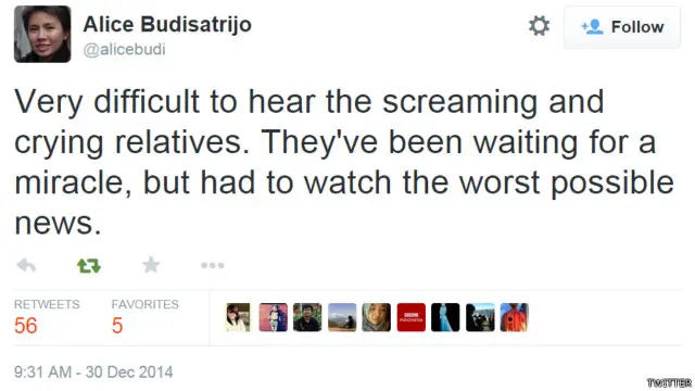 Twitter Alice Budisatrijo terkait keluarga penumpang AirAsia QZ8501