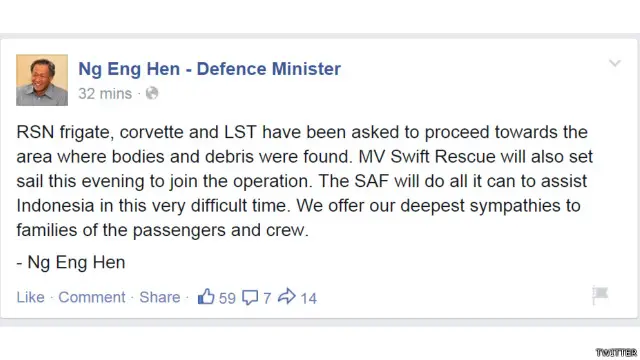 twitter menhan singapura terkait AirAsia QZ8501