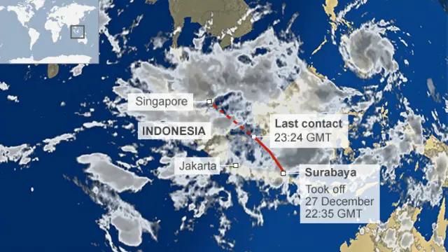 Kondisi cuaca pada 28 Desember di tempat hilangnya pesawat AirAsia.
