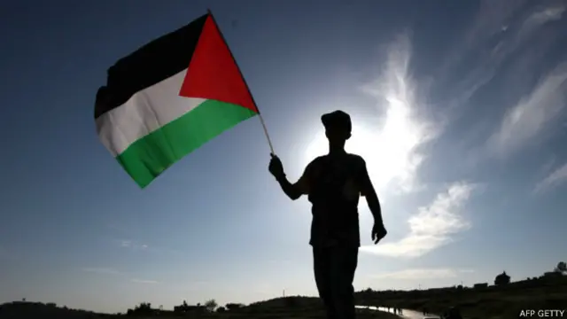 Adolescente con la bandera palestina 