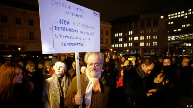 Unjuk rasa mendukung Charlie Hebdo di Brussel
