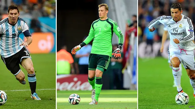 تنحصر المنافسة بين رونالدو الذي حقق 4 بطولات محلية وقارية مع مدريد ونوير الفائز بكأس العالم