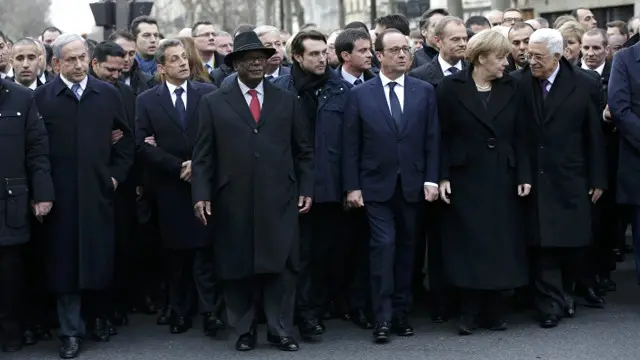 پیرس میں یونیٹی مارچ میں 16 لاکھ سے زیادہ افراد شریک ہوئے جن میں کئی سربراہانِ مملکت بھی شامل تھے