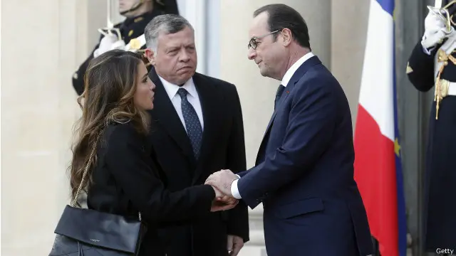 Ông Hollande đón tiếp Vua và Hoàng hậu Jordan trước cuộc tuần hành hôm 11/1