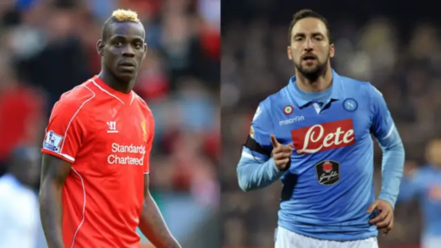 利物浦巴洛特利（左） 那不勒斯前鋒伊瓜因