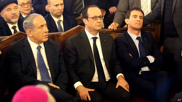 بنا بر گزارش‌ها رئیس جمهور فرانسه در مراسم کنیسه بزرگ پاریس بعد از شروع سخنرانی آقای نتانیاهو محل را ترک کرده است