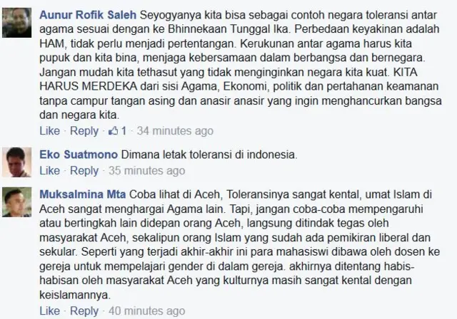 "Bhinneka Tunggal Ika bisa dijadikan contoh dalam bertoleransi antar umat beragama," kata Aunur Rofik Saleh. 
