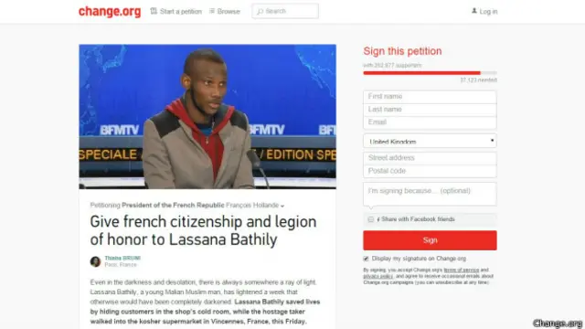 فرانس میں ایک پٹیشن یا اپیل تقسیم کی گئی  جس میں حکومت سے مطالبہ کیا گیا تھا کہ لسانہ باتھیلی کو جلد شہریت دی جائے۔