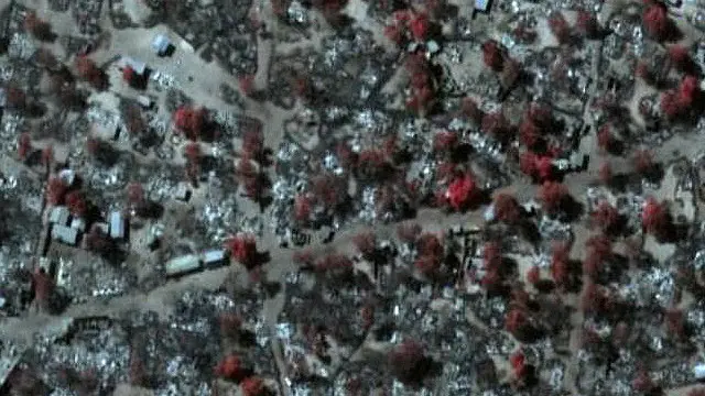 جن فصلوں اور درختوں کو نقصان نہیں پہنچا وہ سرخ رنگ میں دکھائے گئے ہیں۔