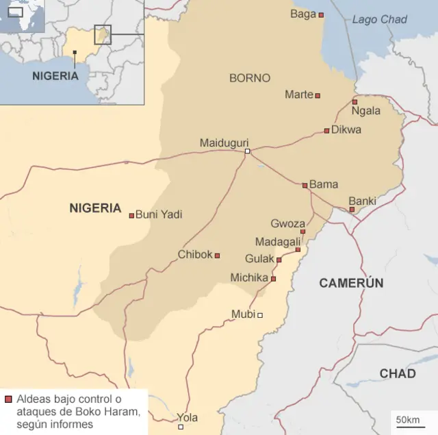Mapa del noreste de Nigeria