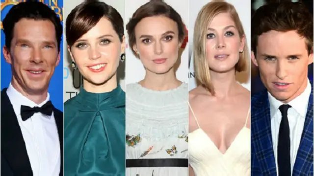 برطانوی اداکار جنھیں نامزدگیاں ملیں (بائیں سے) بینی ڈکٹ کمبربیچ، فیلیسٹی جونز، کیارا نائٹلی، روزامنڈ پائیک اور ایڈی ریڈمین