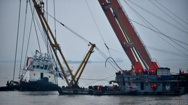 经过近40小时的搜救打捞,在长江江苏靖江段沉没的“皖神舟67”船在离岸一两百米处被扶正。