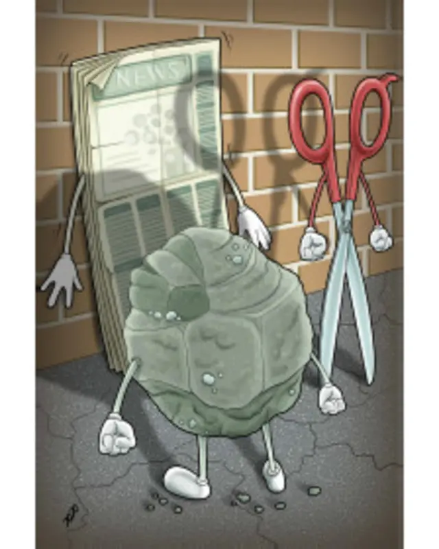 "قیچی، سنگ روزنامه" کارتون محمد طحانی، آرمان