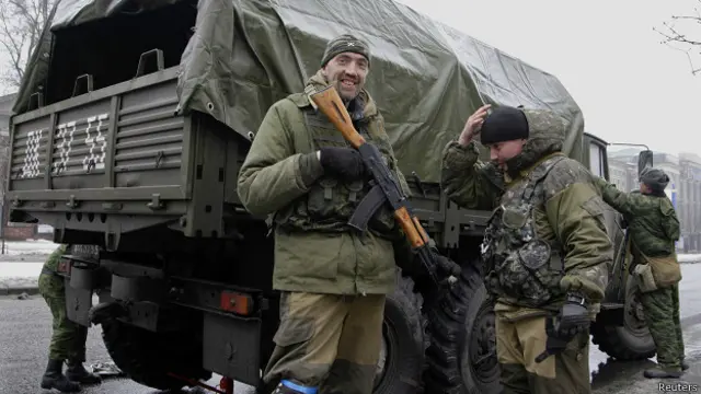 Пророссийские сепаратисты в Донецке 21 января 2015 года