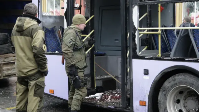 Ônibus após ataqueapostas online de afiliadosDonetsk | Foto: AFP