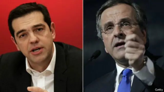 希腊左翼联盟领导人齐普拉斯（左）和现总理萨马拉斯都向选民做了最后呼吁