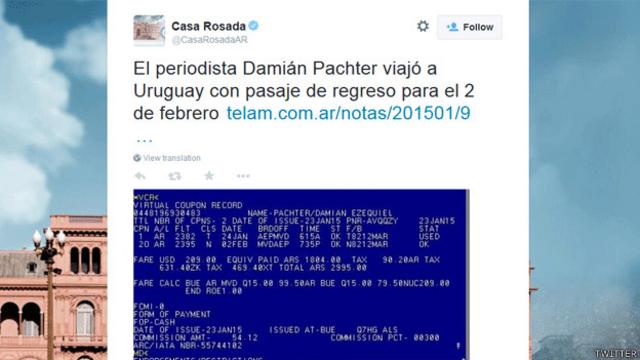 La Casa Rosada fue criticada por haber hecho públicos datos personales de una persona que dijo marcharse de Argentina por temor a represalias.