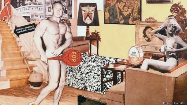 Коллаж британского художника Ричарда Хамильтона "Что же делает сегодняшние дома такими привлекательными?" (1956) считается первой работой поп-арта