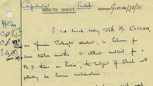 بنا بر این سند آرشیو ملی بریتانیا، کاتم در دوران دانشجویی در ایران با یکی از ماموران سفارت درباره میزان نفوذ توده و فضای ضد بریتانیایی دانشگاه صحبت کرده بود