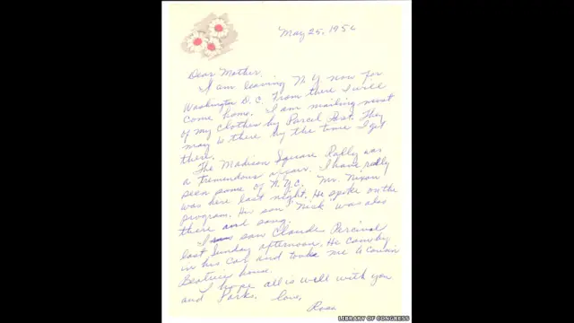 Cartas de Rosa Parks a su madre. Rosa Parks Papers, Librería del Congreso, Washington DC.